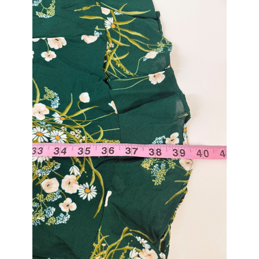 Reformation Midi Dress 6 Green Floral Smocked Back Cutout Ruffle Hem Sweetheart - Picture 9 of 11
